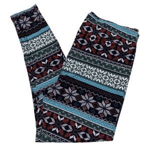 LuLaRoe Womens Leggings Size TC2 Christmas Fair Isle Snowflakes Plus 18+ NWT‎